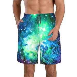 JIAWUJYNB Groen Blauw Paars Galaxy Print Strandshorts voor heren, lichtgewicht, sneldrogend trekkoord zwembroek met zakken, Wit, XL