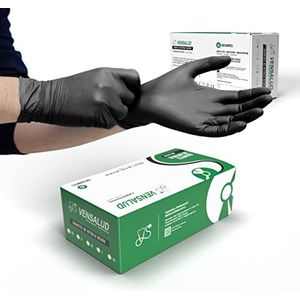 VENSALUD | NITRILE Wegwerphandschoenen | Powder Free | Resistent | Voor laboratoria, sanitair, keuken, tattoo studio's, veterinaire, reiniging, onderzoek | Latex Free 100 stuks | Zwart | Maat XL