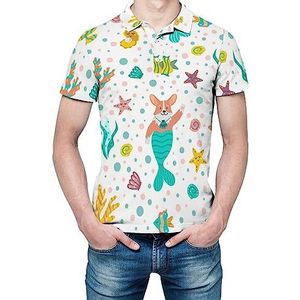 Funny Under Sea Corgi Zeemeermin heren shirt met korte mouwen, golfshirt, normale pasvorm, tennisshirt, casual business tops