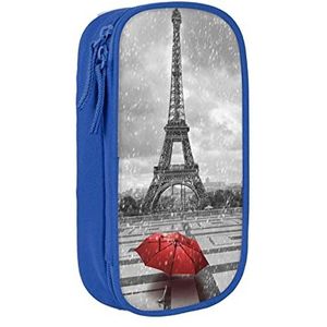 MOLIAE Parijse toren met rode paraplu bedrukte potlood pen etui met hoge capaciteit, duurzame etui etui etui organizer koffers, voor mannen vrouwen, Blauw, Eén maat, Tas Organizer