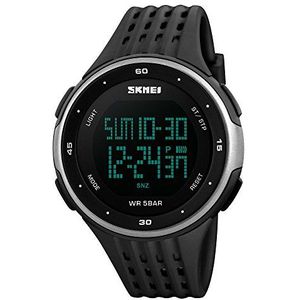 SKMEI 1219 Digital Wristwatches Men Outdoor Sport Chronograph PU Band 50M Waterproof Watches (Silver)