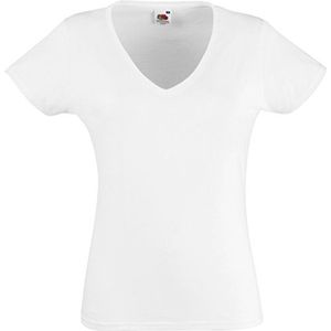 Fruit of the Loom Lady-Fit Valueweight T-shirt met V-hals, wit, M