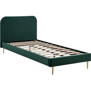 Dynamic24 Gestoffeerd bed met fluwelen overtrek groen 90x200 cm eenpersoonsbed jeugd bed bedframe