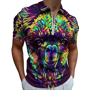 Veelkleurige Alpaca Llama Polo Shirt voor Mannen Casual Rits Kraag T-shirts Golf Tops Slim Fit