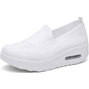 Slip-on Sportschoenen Dames Gebreide Mesh Wandelschoenen Vrijetijdstrainers Met Luchtkussen Lente Zomer Ademende Trainers Lichtgewicht Comfortabele Orthopedische Schoenen (Color : White, Size : 38 E