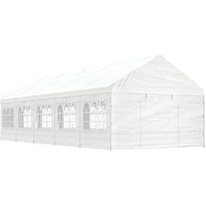 Gecheer Paviljoen met dak, tent, partytent, tuinpaviljoen, waterdicht, buitenpaviljoen, paviljoen met muren, gordijnen voor evenementen en luifels, wit, 11,15 x 4,08 x 3,22 m, van polyethyleen