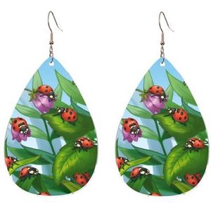 WSHFFILO Lieveheersbeestje gedrukt druppelvormige acryl oorbellen Teardrop Dangle Earring, Eén maat, Acryl