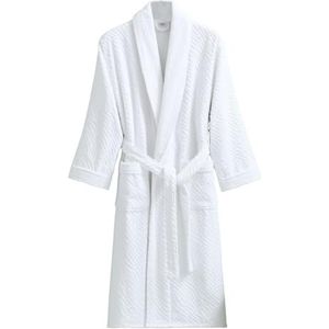 UUNBS Badjas van 100% katoenen badstof voor heren/dames, comfortabel warm, zweterig, stomend, handdoekjas, winterjas, unisex, zachte kamerjassen,Wit,L