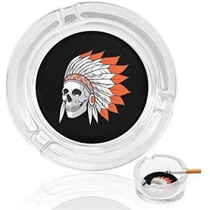 American Indian Eagle Chief Skull Glas Asbak Indoor Outdoor Wasbare Eenvoudige Ronde Asbakken Gift voor Mannen