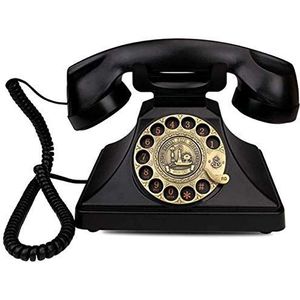 GPDNBIEU, Vaste telefoon Rotary Dial Disc Retro-telefoon in de kronkelige stijl van for thuiskeuken Hotelkantoor met zwart, roze(Black)
