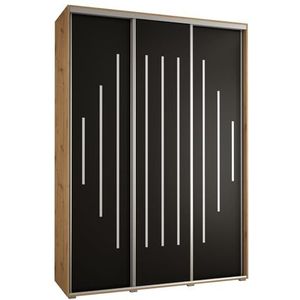 MEBLE KRYSPOL Davos 8 170 Kledingkast met drie schuifdeuren voor slaapkamer - Moderne opbergkast, kledingroede en planken - 235,2x170x45 cm - Artisan Black Silver