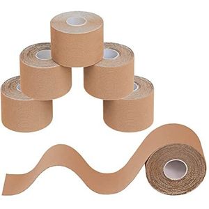 BB Sport 6 Stuck Kinesiology Tape 5 m x 5 cm Vele Kleuren E-book Applicatie Brochure Elastiek Spirien Tape Kinesiotape Set, Kleur:Beige