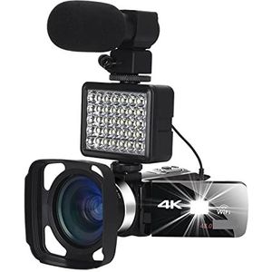 Videocamera Vlogcamera Recorder 4K Professionele Digitale Camera Blogger Live Cast Streaming Camcorder for UHD 18X Zoom Vlog Webcam Video Recorder(32G SD Card,MIC Light Hood Lens)