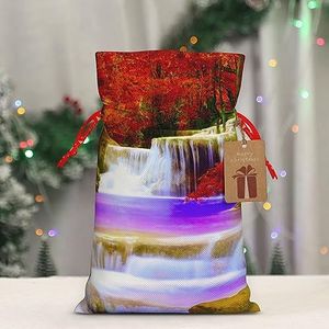 EVANEM Kerstcadeauzakjes met trekkoord 8,3 x 11,8 inch jute geschenkzakken mooie waterval rode tas met trekkoord herbruikbare kerstverpakking tas voor feest jute zakken voor bruiloft opslag