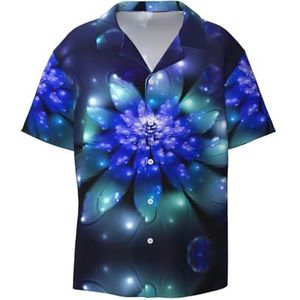 TyEdee Blauwe bloemenprint heren korte mouw overhemden met zak casual button down shirts business shirt, Zwart, L