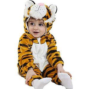 MOMBEBE COSLAND Baby flanel rompertje dier jumpsuit met capuchon, tiger, 12-18 Maanden