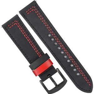yeziu Women Men Watch Strap Retro Leather Wristband For Huawei Watch 3(Color:Black-Red thread,Size:20mm)