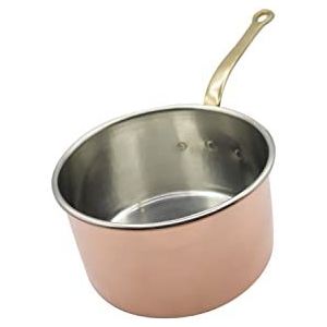 CREARTISTIC Pan van vertind koper, met messing handvat, 18 x 10,5 cm, 2 l, braadpan voor ragù en andere sauzen, melkkan, professionele koperen pan, 100% Made in Italy, handgemaakt