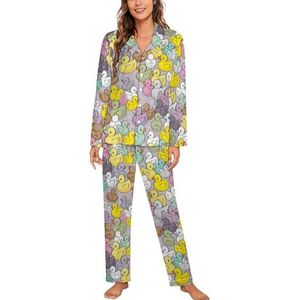 Kleurrijke Eenden Lange Mouw Pyjama Sets Voor Vrouwen Klassieke Nachtkleding Nachtkleding Zachte Pjs Lounge Sets