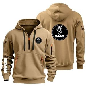 AHYAOFA Heren Hoodies Pullover voor S.A.A.B Casual Lange Mouw Hoody 1/4 Zip Sweatshirts Hooded Jas Tops Outdoor Hoodie, Khaki-3, 18-20