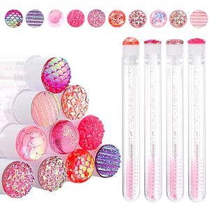 Set van 10 mascara toverstokken - Glanzende diamanten wimperborstel met tube - Make-upgereedschap voor wimperextensions (roze)
