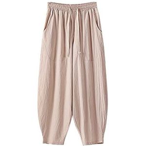 Heren Katoen Linnen Broek Baggy Casual Harembroek Plus Size Wijde Pijpen Broek Ademend en Licht Trekkoord Broek Heren Losse Fit Gezellige Joggers Gym Running Yoga Chino Activewear Broek, Kaki, 7XL