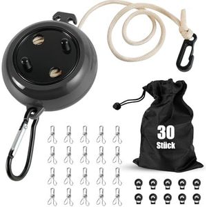 Waslijn uittrekbaar, waslijn camping, draagbaar, 10 m, reizen, vakantie, outdoor, wasrek voor badkamer, bijkeuken, tuin of reizen (zwart)