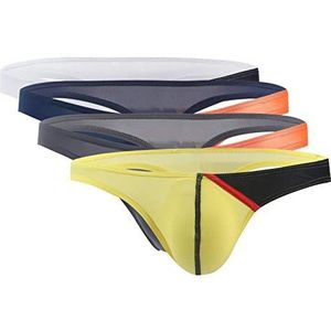 Panegy 4-Pack Heren String Slips Heren Ultra Dun String Ondergoed Lage Taille Ijs Zijde String Lingerie