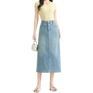 Denim rokken voor vrouwen Hoge taille terug Split A Line Flare Casual Trendy zomer jeansrok met zakken,Blauw,L