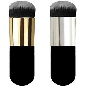 Yezhenzhen 2 stuks foundationborstel, mollige make-upborstel, pak voor het mengen van vloeistof, crème of vlekkeloze poedercosmetica (goud en zilver)