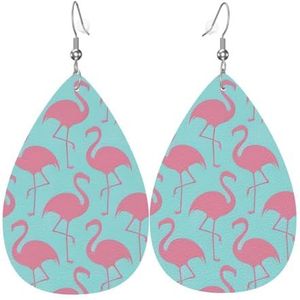 Roze Flamingo Gedrukt Lederen Oorbellen, Hart Mode Vrouwen Oorbellen, Lichtgewicht Oorbellen Voor Vrouwen, Eén maat, Sterling zilver, Geen edelsteen