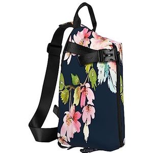 Sling Rugzak Borsttas Roze Landschap Eiffeltoren Anti Diefstal Crossbody Schoudertas Dagrugzak Outdoor Sport Reizen Wandelen voor Mannen Vrouwen, Bloemen, Crossbody Backpack