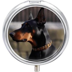 Ronde draagbare pillendispenser prachtig Doberman bedrukte reismedicatie organizer 3 compartimenten geneeskunde opbergdoos met spiegel