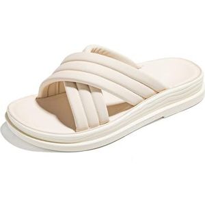 kumosaga Damesslipsandalen met gekruiste band, open teen Comfort instapsandalen Strandsandalen for dames zomer (Color : Beige, Size : EU38)