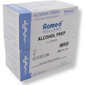 Romed - Alcoholdoekjes - 65 x 30 mm - 2-laags - Voordeelset 2 x 100 stuks - Hygiënisch Verzegeld