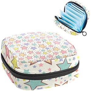 Periode Pouch Draagbare Tampon Opbergtas,Tampon Houder voor Portemonnee Vrouwelijke Product Organizer,Kleurrijke Sterren Naadloze Patroon, Meerkleurig, 4.7x6.6x6.6 in/12x17x17 cm