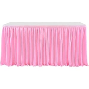 Tafelrokken 6FT/9FT polyester geplooide tafelrok, groen/roze ruches eettafel tafelkleed voor bruiloft banket verjaardagsfeestje tafeldecoraties (kleur: roze, maat: 6FT 78 x 183 cm)