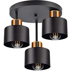 Plafondlamp plafondlamp| Zwart koper | 3 vlammen | Lamp 3 x E27 | 230V | Retro-ontwerp | 382-e3 Skandi (zwart, koper)