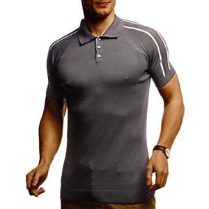 Leif Nelson LN7365 Basic poloshirts voor heren, zomer-T-shirt, slim fit, fijn gebreid, cool wit zwart poloshirt voor jongens, korte mouwen, korte mouwen, donkergrijs, XL