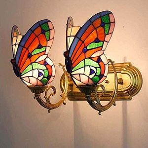 Antieke Tiffany Stijl Wandlamp Glas Vlinder Decoratie Wandlamp Woonkamer Slaapkamer Badkamer Spiegel Koplamp Verlichting