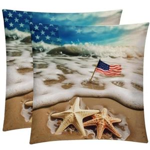 Kussenslopen, kussensloop, boerderij kussenslopen, Amerikaanse vlag en strand kussenslopen 45,7 x 45,7 cm, 2 stuks