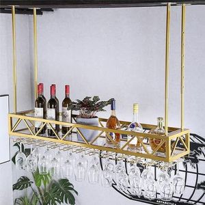 Wijnrekken Hangend wijnrek met glazen rek en plank, verstelbaar metalen plafondwijnglasrek, moderne minimalistische stijl, keuken Bar (Color : Gold, Size : 60cm x 30cm x 20cm)