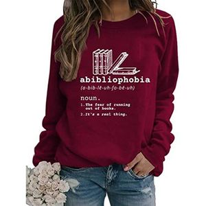 Womens Abibliophobia Sweatshirt Funny Vintage Reading Shirts Long Sleeve Crewneck Graphic Pullover Book Lover Gift