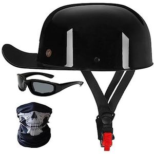 Motorcycle Half Helm,Baseball Cap Retro Open-Face Helm Voor Mannen Vrouwen met Riding Glasses Riding Vizier ECE Certified Half Shell Jet Motorbike Helm57-62cm