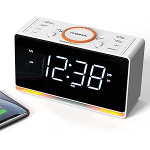 Radiowekker, 1,4-inch klok met wit led-display, bluetooth, FM-radio, dual alarm, slaaptimer, snooze, automatische en handmatige dimmer, USB-oplader en nachtlampje iTOMA CKS718