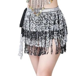 Kwastje Rok Vrouwen Kleding Party Club Podium Show Dance Wear Streetwear Pailletten Rokken Mini Vintage Rokken Voor Vrouwen Kleding, Zilver Zwart, Eén maat