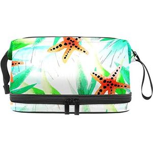 Dubbele Laag Cosmetische Tas Tropische Blad Groene Draagbare Make-up Tas Reizen Organizer Pouch voor Vrouwen Meisjes Toiletartikelen Tassen, Meerkleurig, 27x15x14 cm/10.6x5.9x5.5 in, Make-up zakje