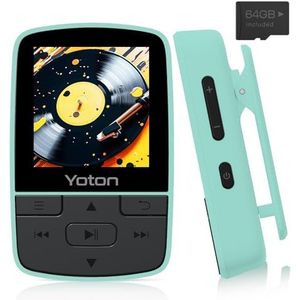 YOTON MP3-speler met Bluetooth 5.2, 64GB grote opslag, hifi-muziek, met sportclip, mini-formaat, onafhankelijke volumefles, FM-radio, inclusief oortelefoons, groen