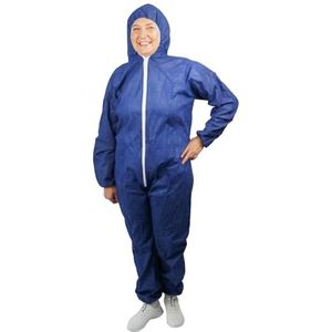 ARNOMED PP Wegwerp beschermpak blauw, 10x full body pak maat XXXL (160x188 cm), verf & lakpak met capuchon, blauwe wegwerp werkoverall voor mannen en vrouwen, latexvrije beschermende kleding.