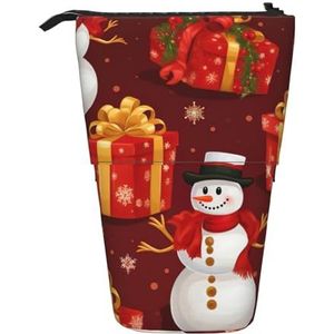 Evengigy Merry Christmas Sneeuwman Print Leuke Etui met Zip Verstelbare Stand Potlood Houder Grappige Make-up Tas, Zwart, Eén maat, Tas Organizer